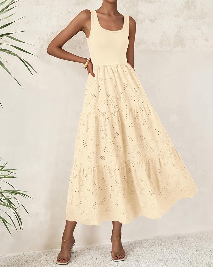 Sleeveless Yellow Tiered Dress